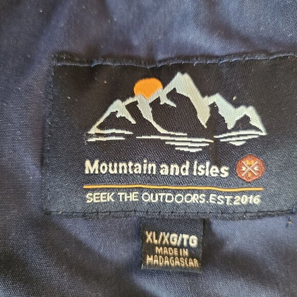Mountain & Isles Tan And Navy Hooded Fleece Pullover Jacket XL 1/4 Zip Hoodie - Picture 5 of 8